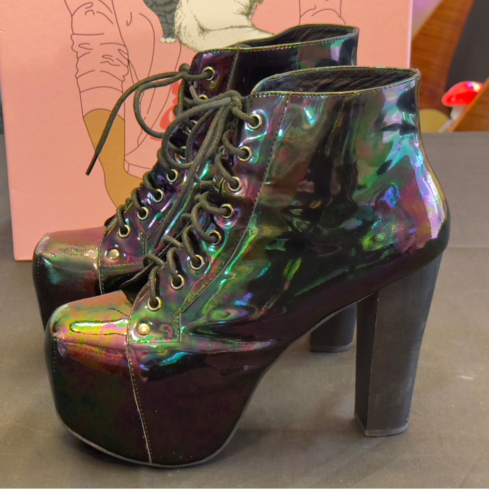 Vintage Jeffrey Campbell Lita Black Iridescent Women's Boots
